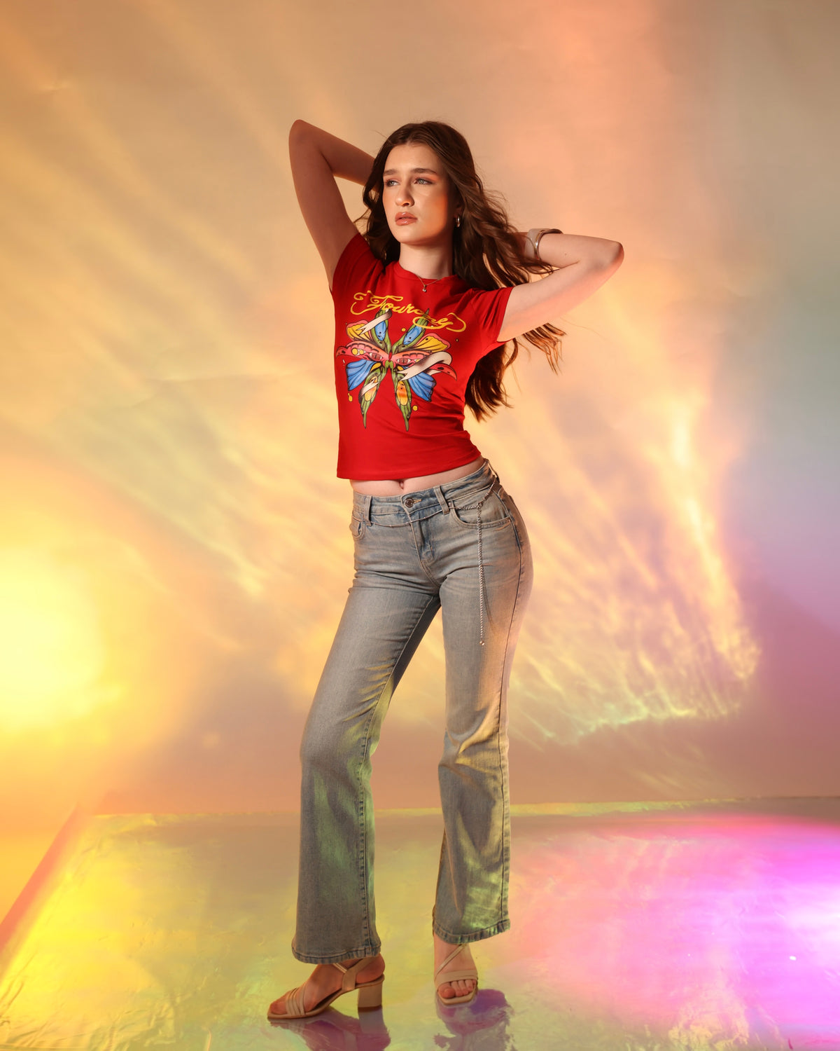 Red Butterfly Crop Top