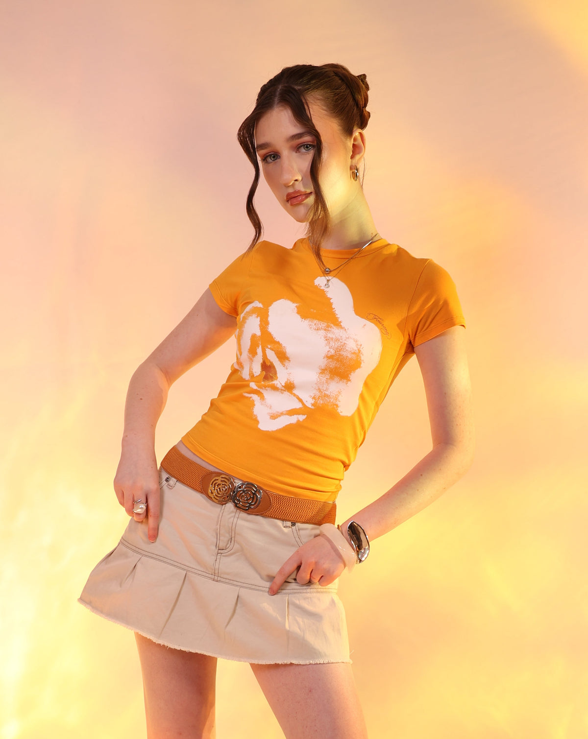 Tangerine Flora Crop Top