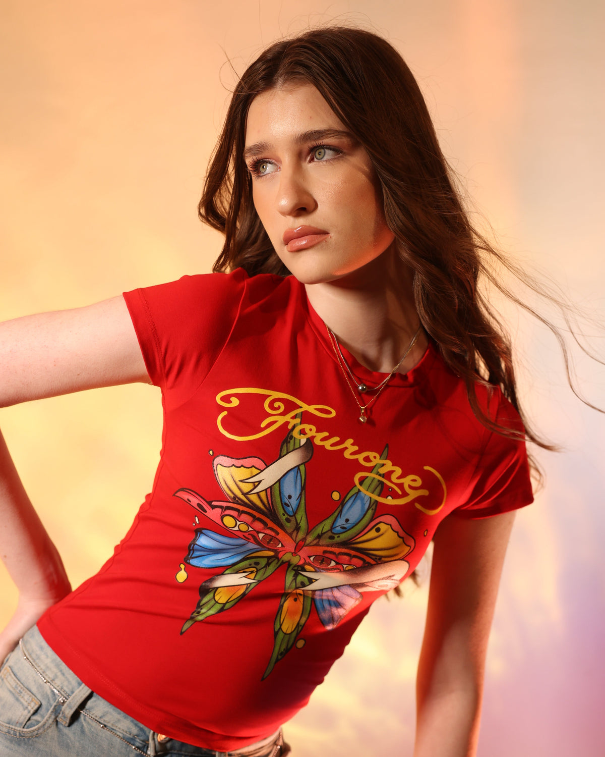 Red Butterfly Crop Top