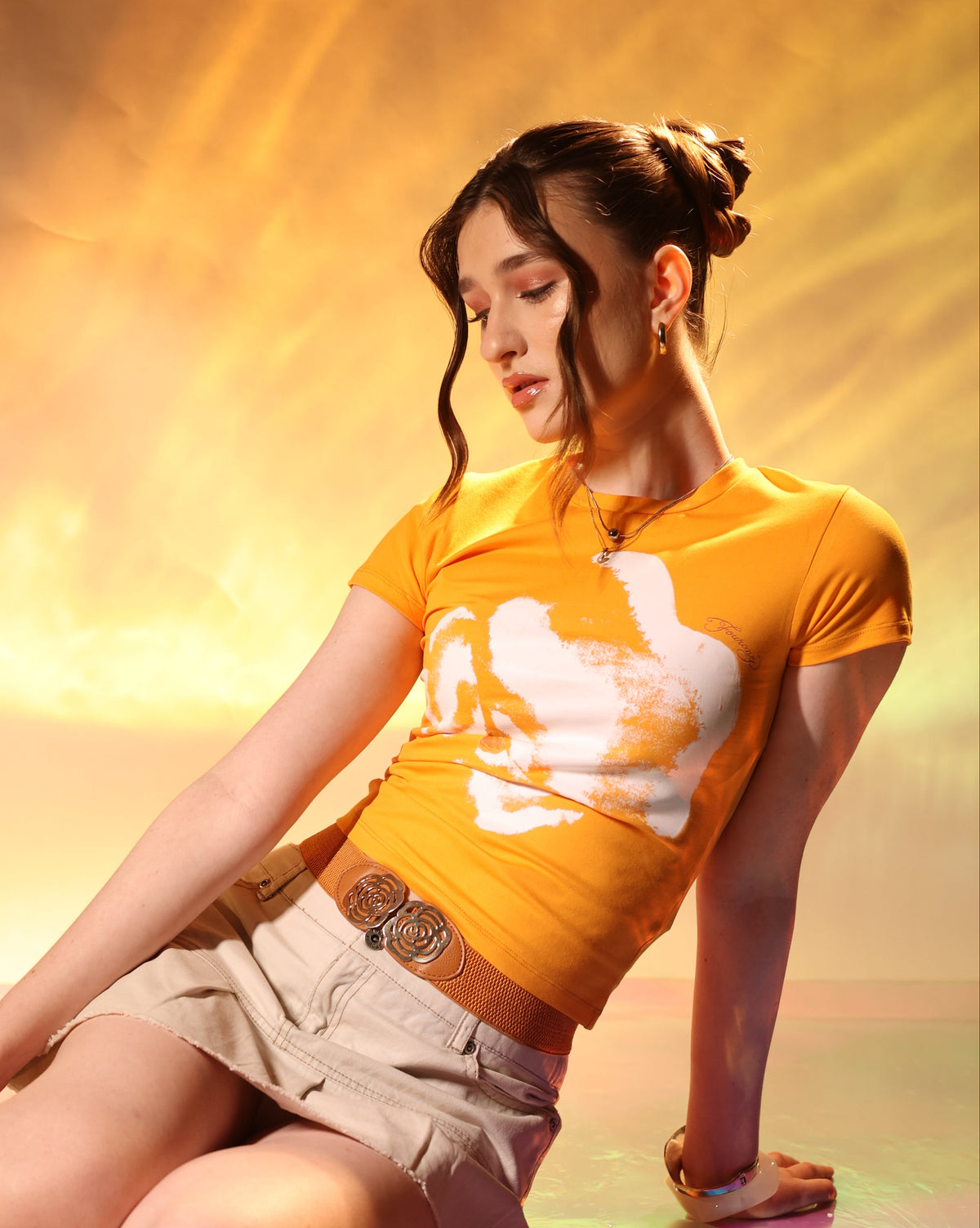 Tangerine Flora Crop Top
