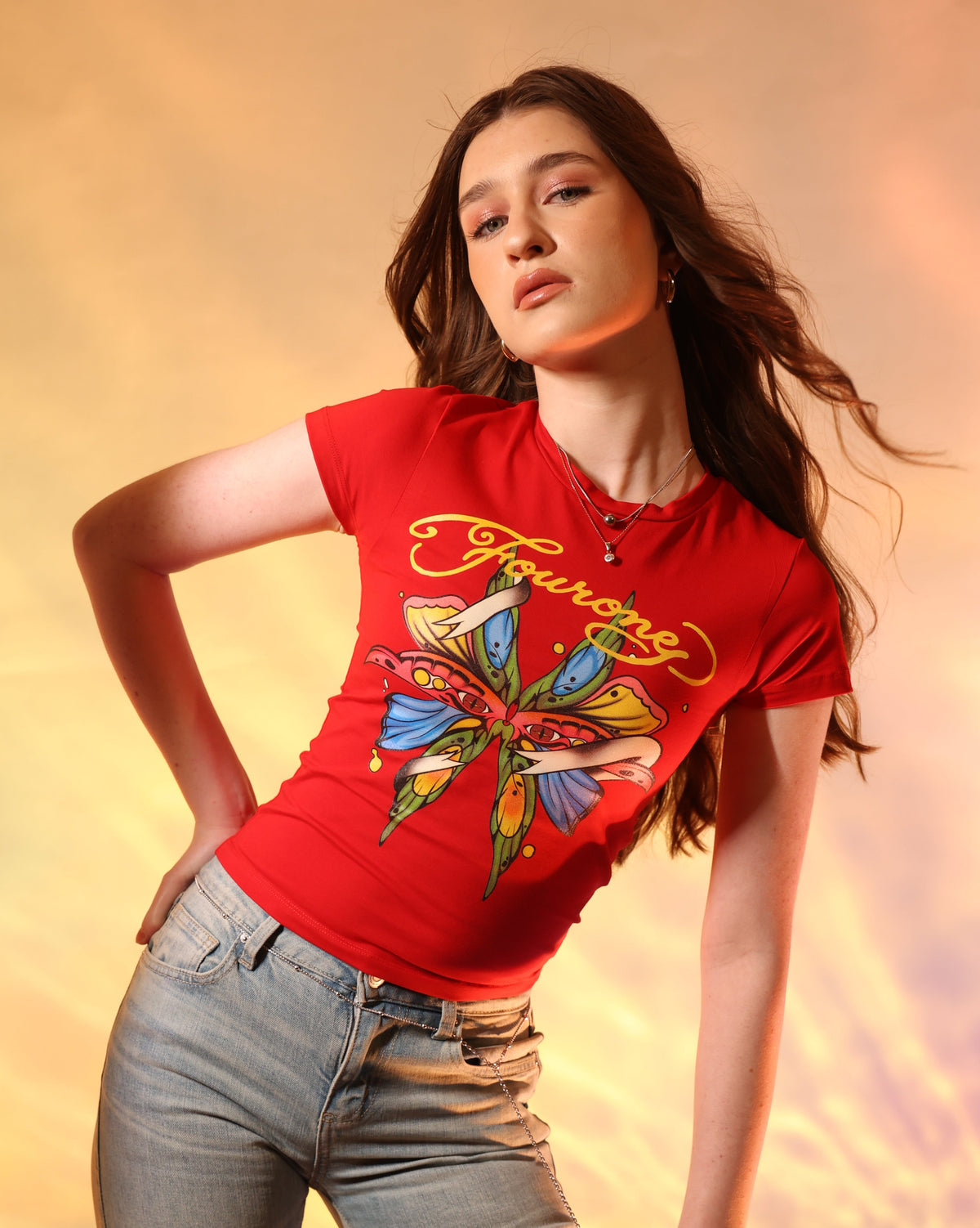 Red Butterfly Crop Top
